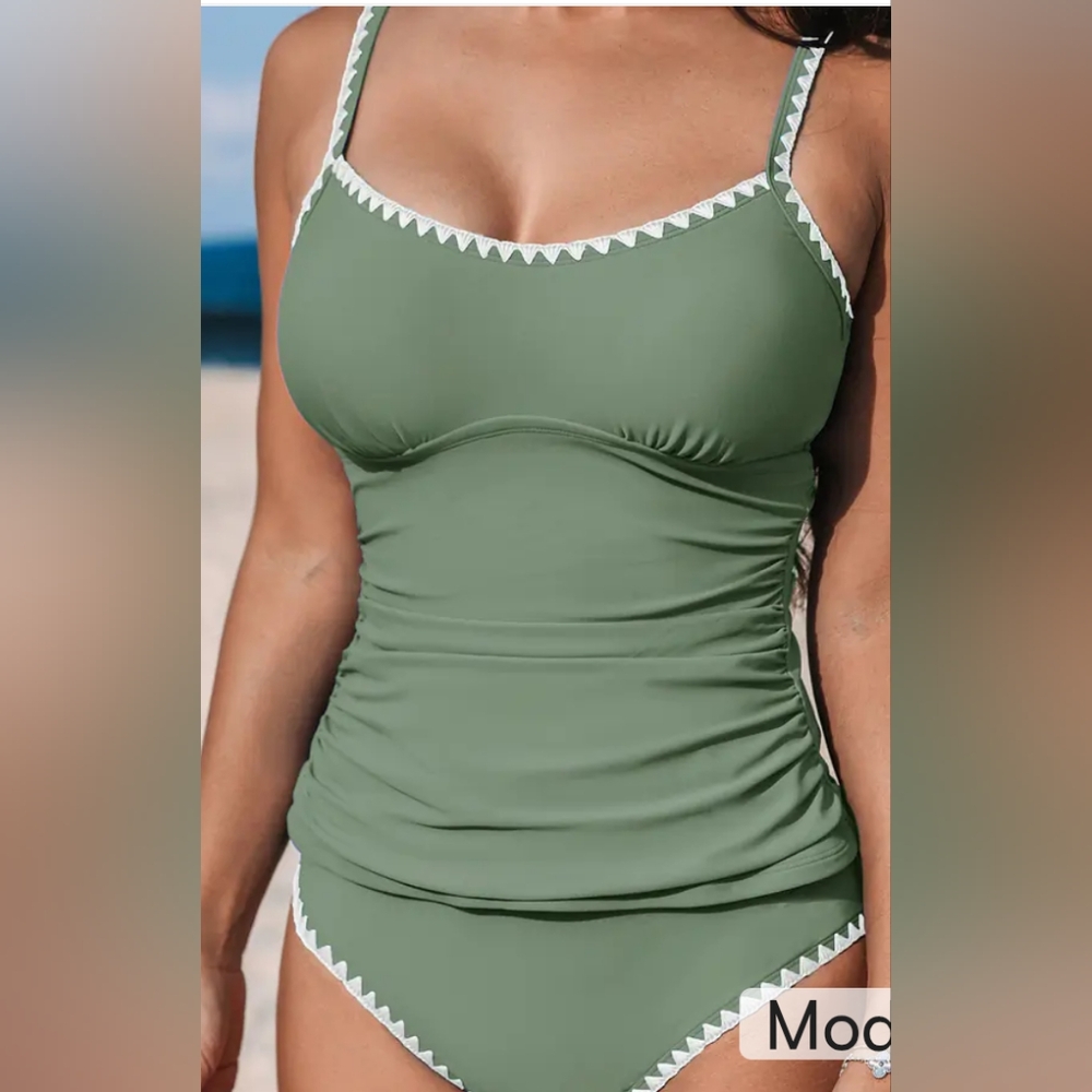 Sage Scoop Neck Tankini Top & Standard Bottom Set Swim Suitl